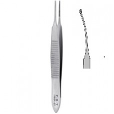 Iris forceps teeths 1:2 curved,Tip width thickness 0.6x0.5 mm,length 7cm