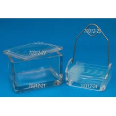 Staining set:glass dish & Cover,Slide Rack(glass)for 20 slides 75x25 to 51mm & Handle(SS)
