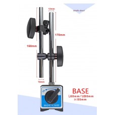Magnetic Stand Main/Sub Rod Diameters:12/10mm,Heights:170/160mm; Base: L60mm, W50mm, H 55mm